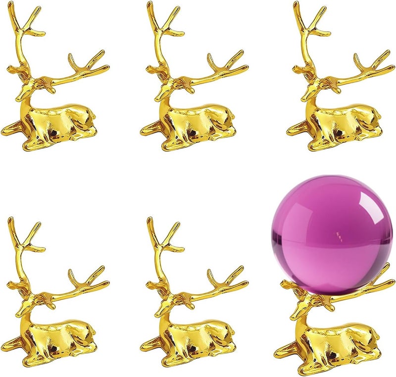 GeryVtee 6PCS Crystal Ball Stand Sphere Display Stand Metal Crystal Holder Balls Ornament Rack Holder Metal Base Christmas Elk Shape (Gold) - Image 1